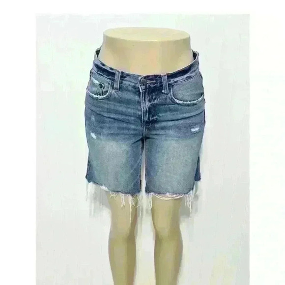 Pistola Women's Blue Medium Denim Wash Frayed Distressed Raw Hem Long Short 25 - Picture 3 of 5